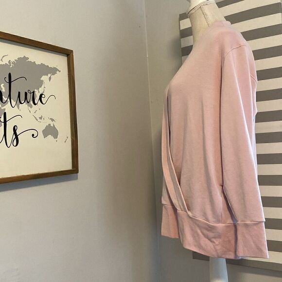 Athleta Pink Orchid Purana V-Neck Faux Wrap Sweatshirt Size Medium - Picture 4 of 8